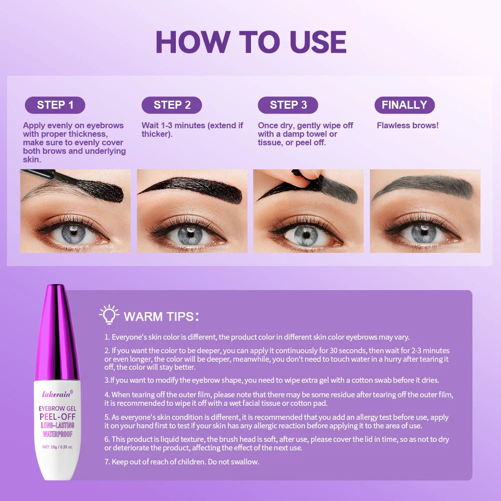 4Color Eyebrow gel Tint  peel-off waterproof Tattoo Brow Tint Smudge-Proof Sweat Resistant Waterproof non-sticky Cosmetics
