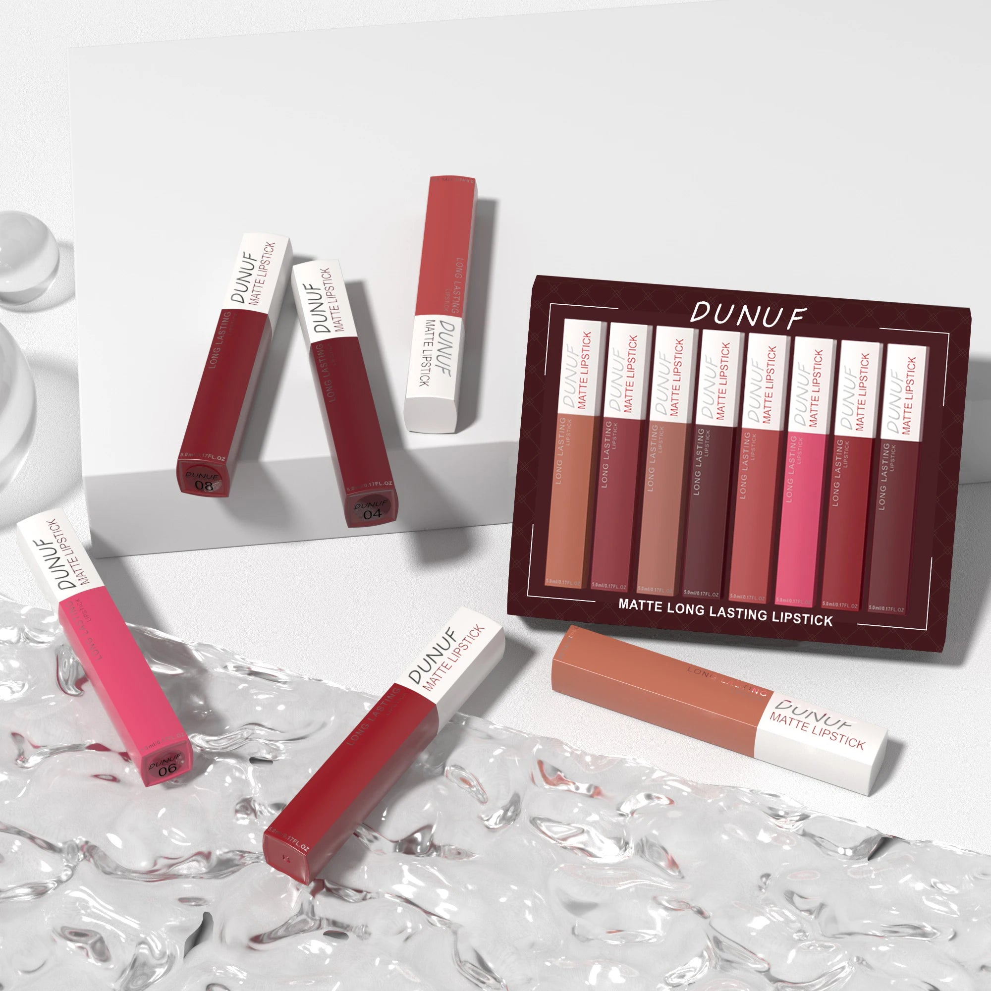 6Pcs/8Pcs Matte Color Lasting Lip Gloss Set Three-Dimensional Plastic Lips Waterproof Anti-Sweat Non-Stick Cup Lipstick Set