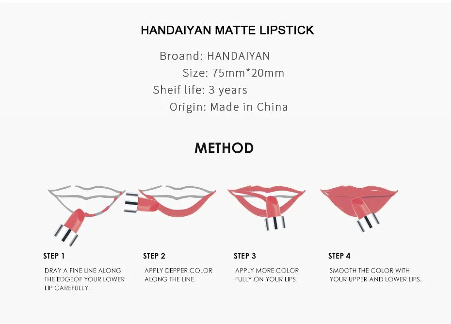 HANDAIYAN 12 Colors Matte Lipstick Long Lasting Velvet Lip Tint Waterproof 24 Hours Red Lip Gloss Cosmetics Make Up