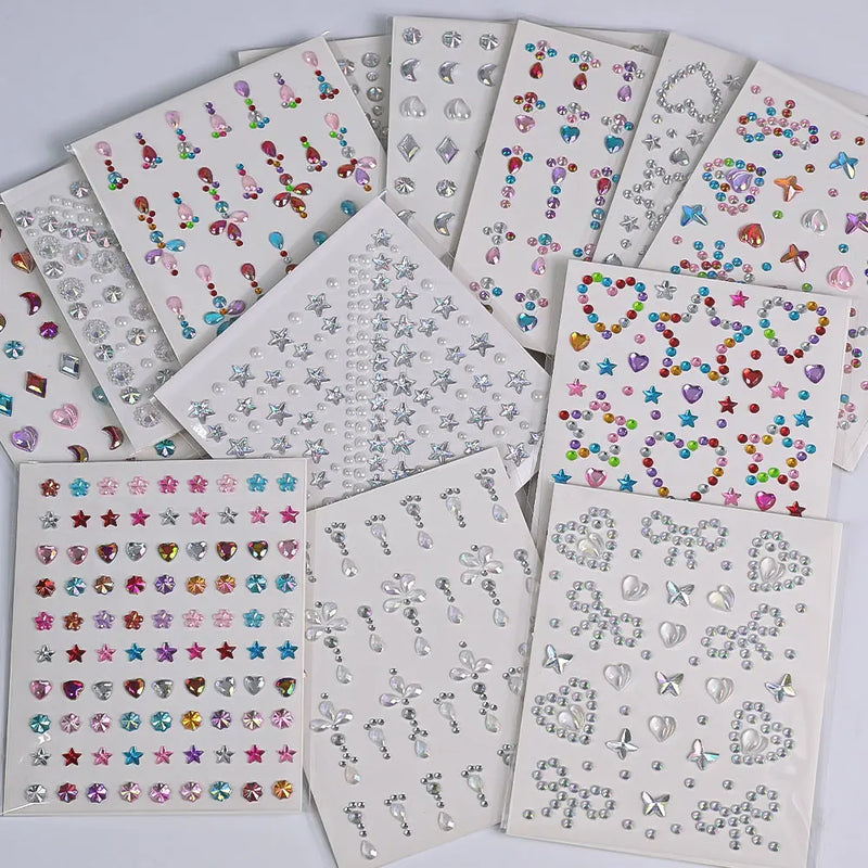 1pcs Laser Sparkle Stars Diamond/Pearls Face Gems Stickers Heart Moon Shape Rhinestones for Eyes/Face Stickers Temporary Tattoos