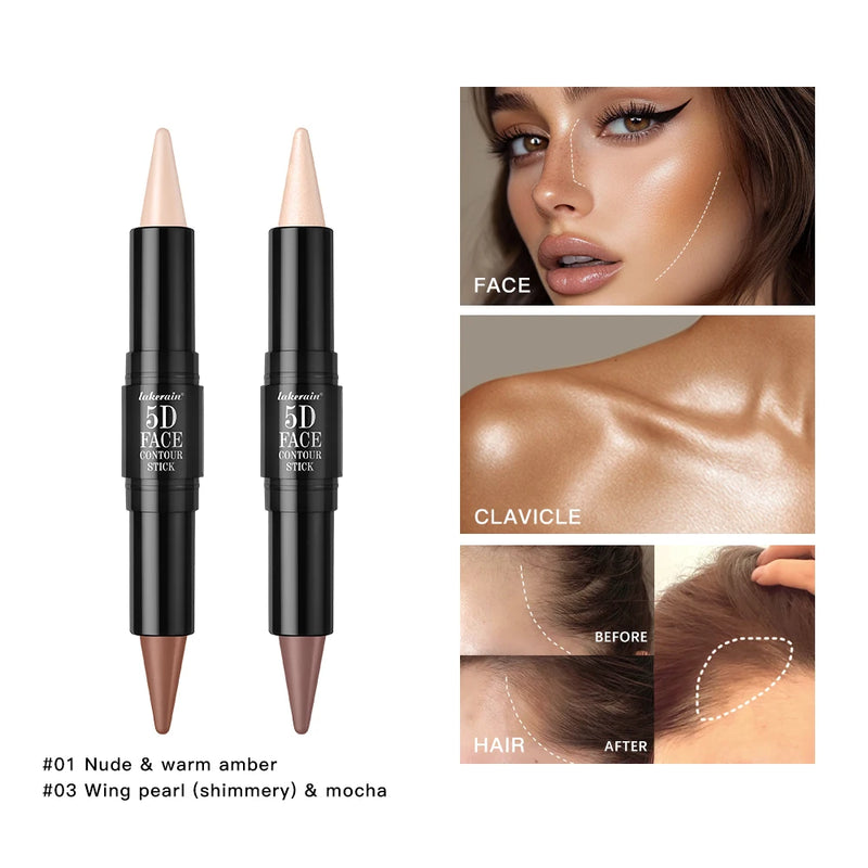 Lakerain 5D Dual-Ended Contour & Highlighter Stick for Face Definition