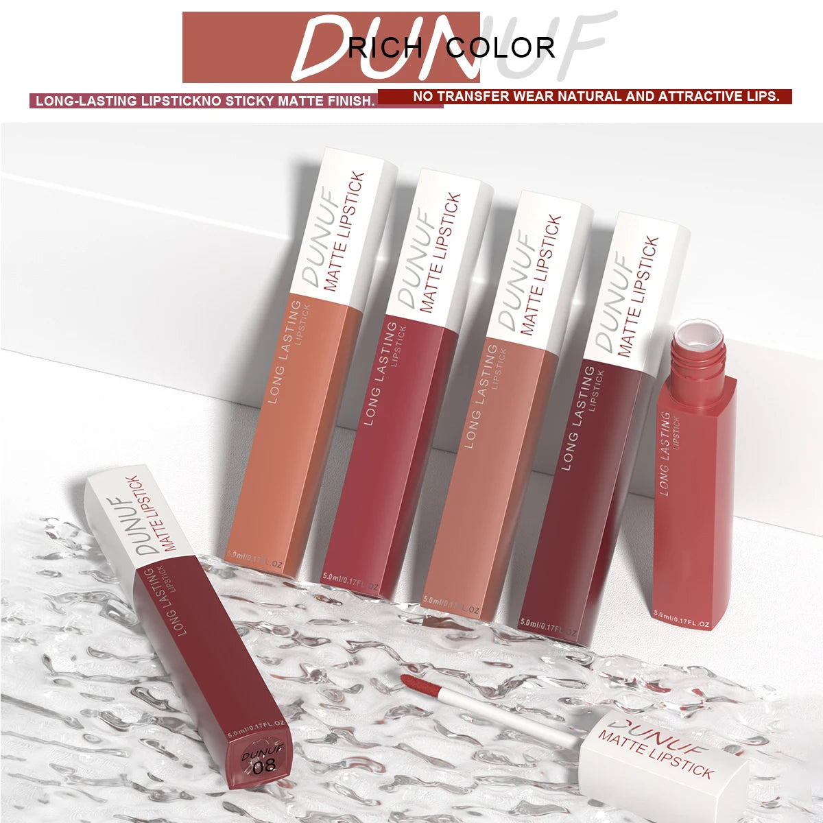 6Pcs/8Pcs Matte Color Lasting Lip Gloss Set Three-Dimensional Plastic Lips Waterproof Anti-Sweat Non-Stick Cup Lipstick Set