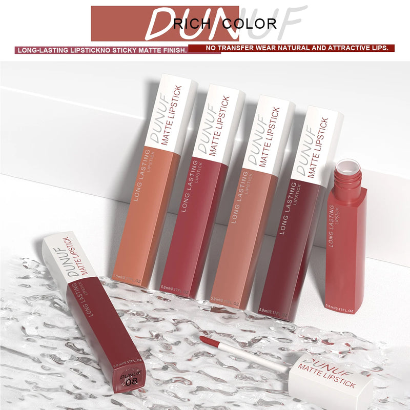 6Pcs/8Pcs Matte Color Lasting Lip Gloss Set Three-Dimensional Plastic Lips Waterproof Anti-Sweat Non-Stick Cup Lipstick Set