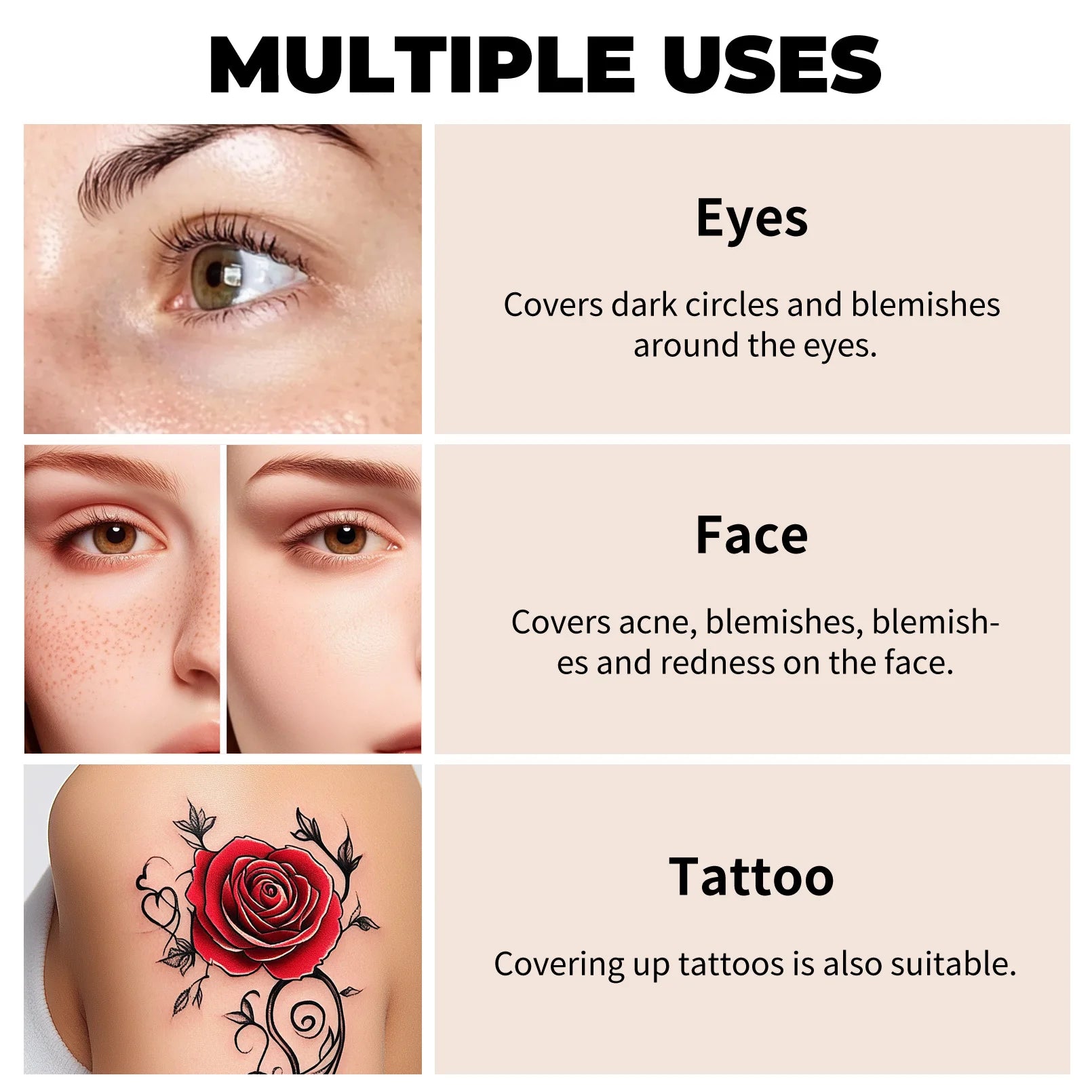 QIC Waterproof Full Coverage Concealer for Tattoos & Scars