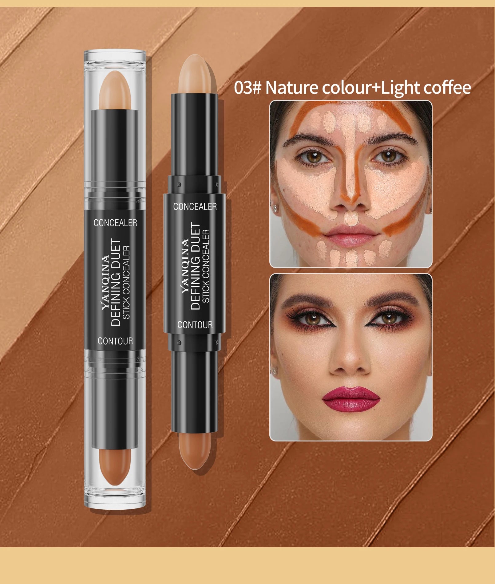 YANQINA Double-Ended Contour Stick Duo for Highlighting & Sculpting