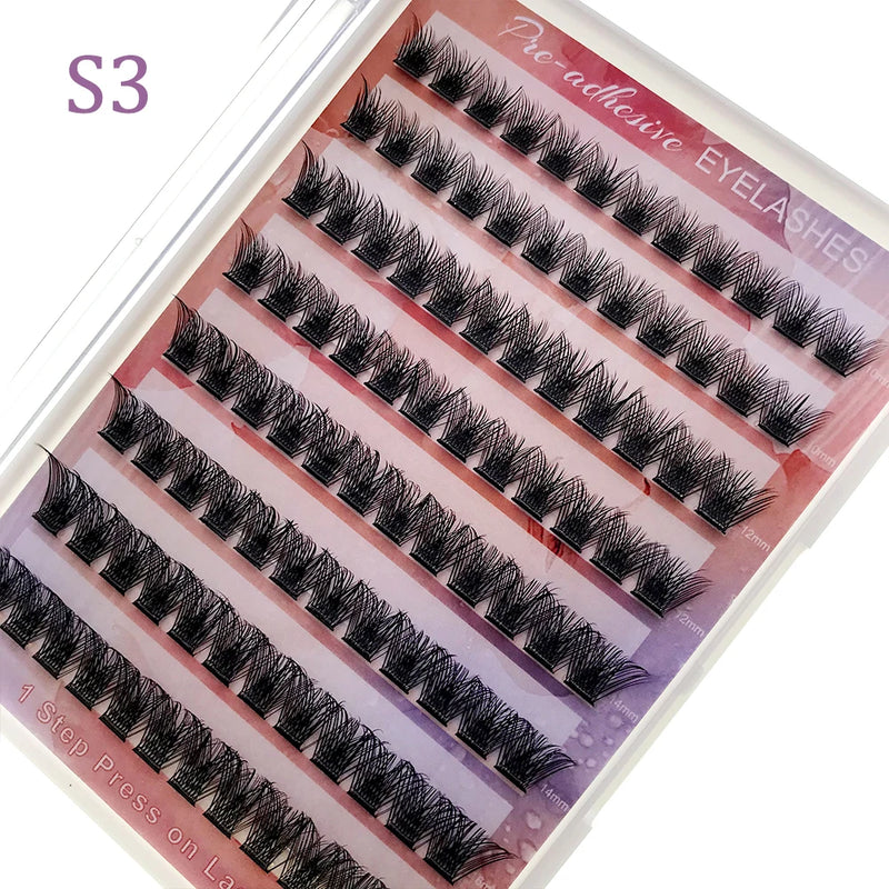HOLLYLASH Self Adhesive Cluster Lashes Press on Pre Glued Eyelashes Volume Soft No Glue Needed Eyelash Extension Makeup Tools