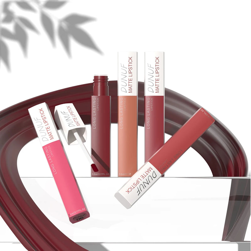 6Pcs/8Pcs Matte Color Lasting Lip Gloss Set Three-Dimensional Plastic Lips Waterproof Anti-Sweat Non-Stick Cup Lipstick Set