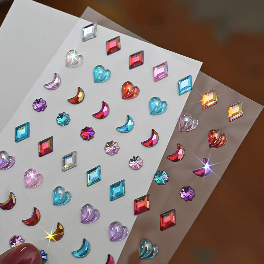 1pcs Laser Sparkle Stars Diamond/Pearls Face Gems Stickers Heart Moon Shape Rhinestones for Eyes/Face Stickers Temporary Tattoos