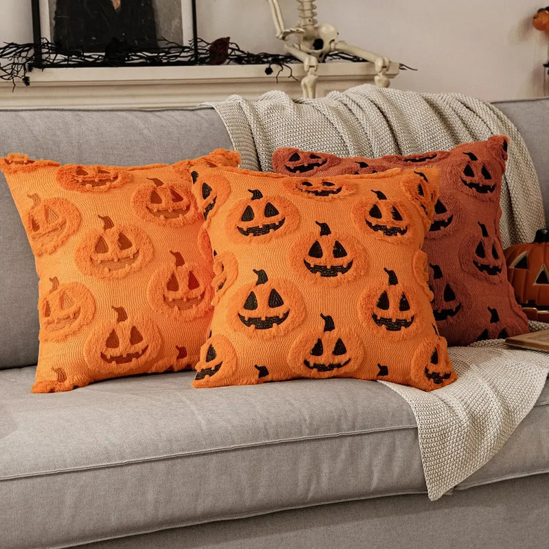 Halloween Pillow Covers,45x45,Decorative Pumpkin Pattern Pillowcase Soft Plush Faux Wool Cushions for Home Sofa Couch