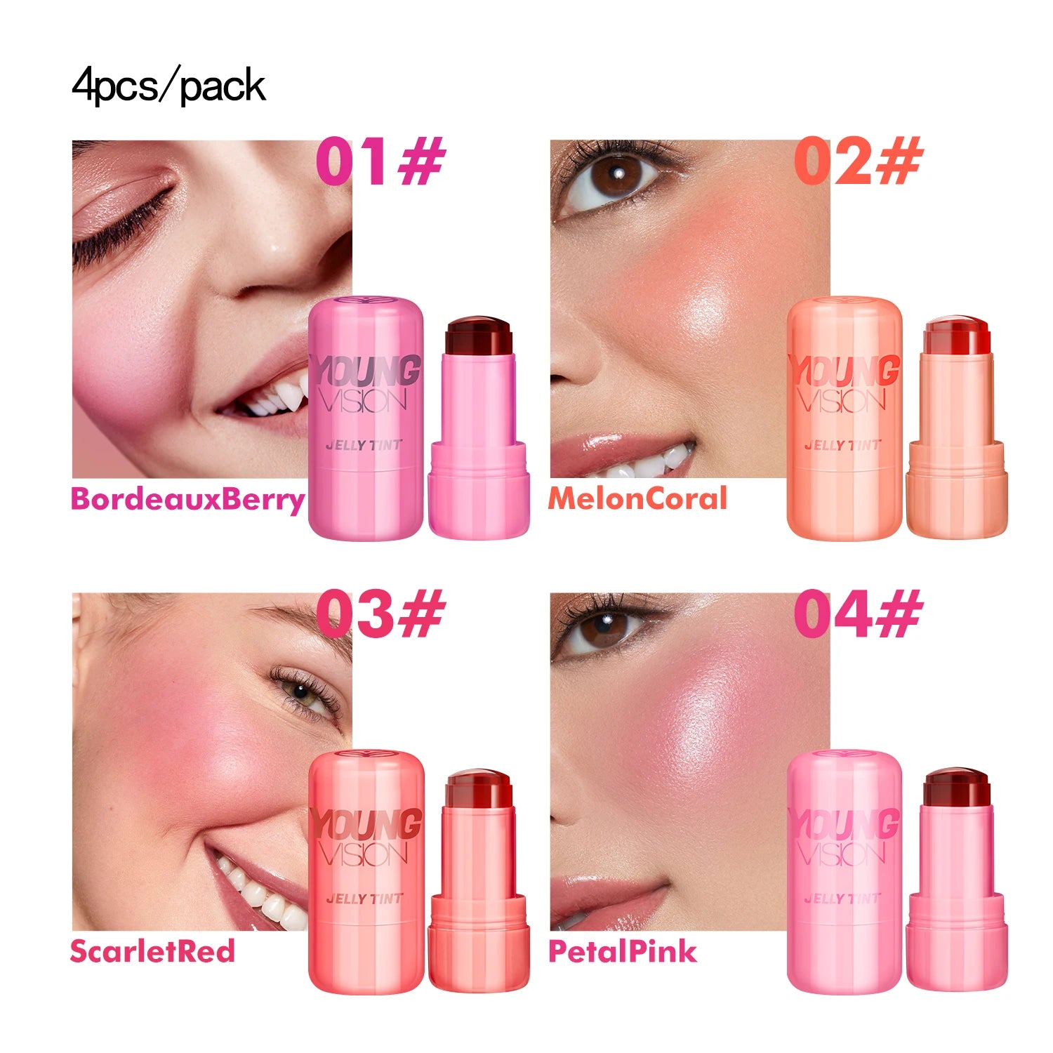 YOUNG VISION Multi-Color Jelly Blush Stick Q Pinberry Lip Dye Stick for Lip and Cheek Natural and Easy Tinting Lip Gloss Stick