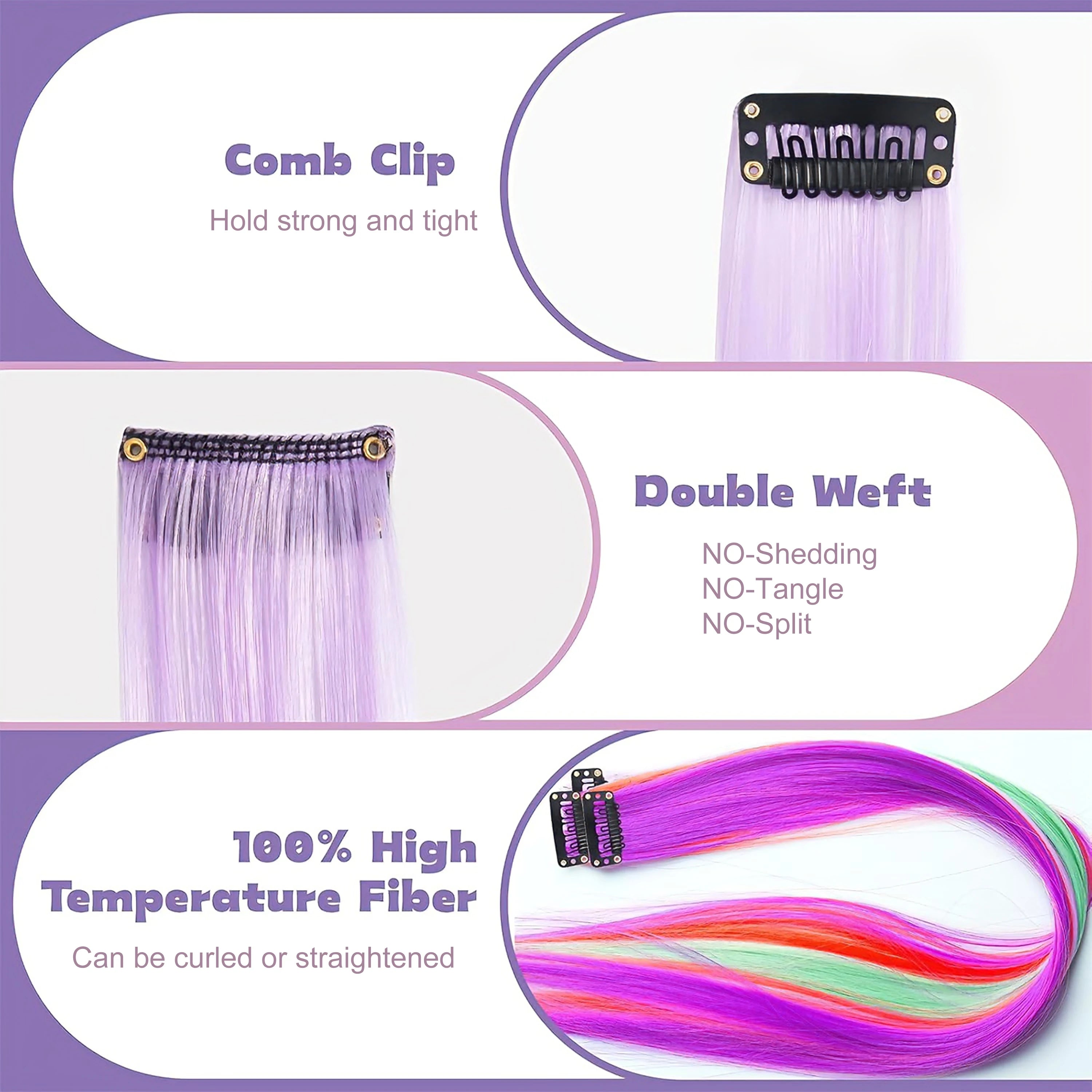 Hair Extensions Clip in 22 Inch Colored Hair Extensions Party Highlights Long Straight Synthetic Hairpieces for Women Kids Girls