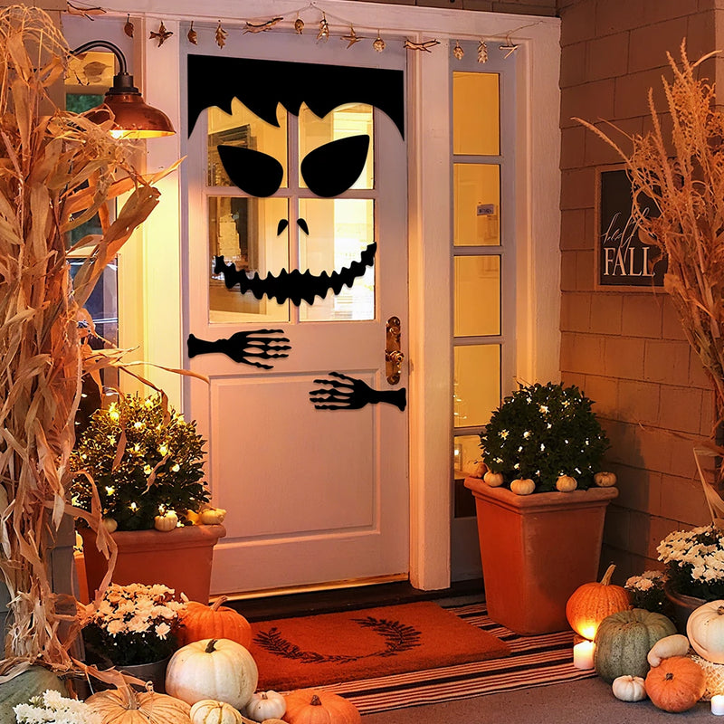 Halloween Decorations Room Door Stickers Window Decor Skeleton Hand Pumpkin DIY Window Stickers Ghost Devil Witch Hat Decor