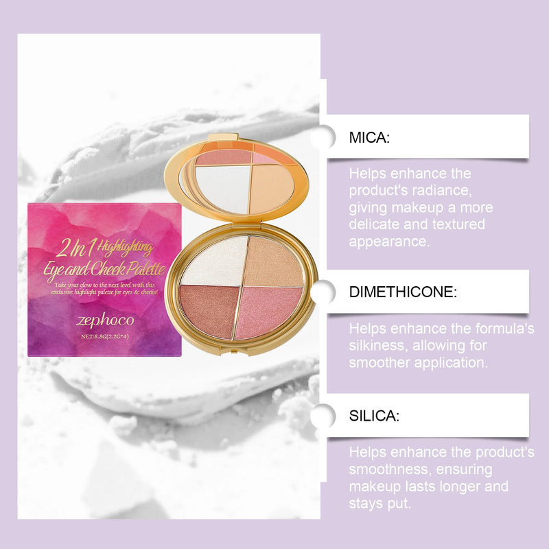 Zephoco 4 Color Highlight Eye and Cheek Makeup Palette