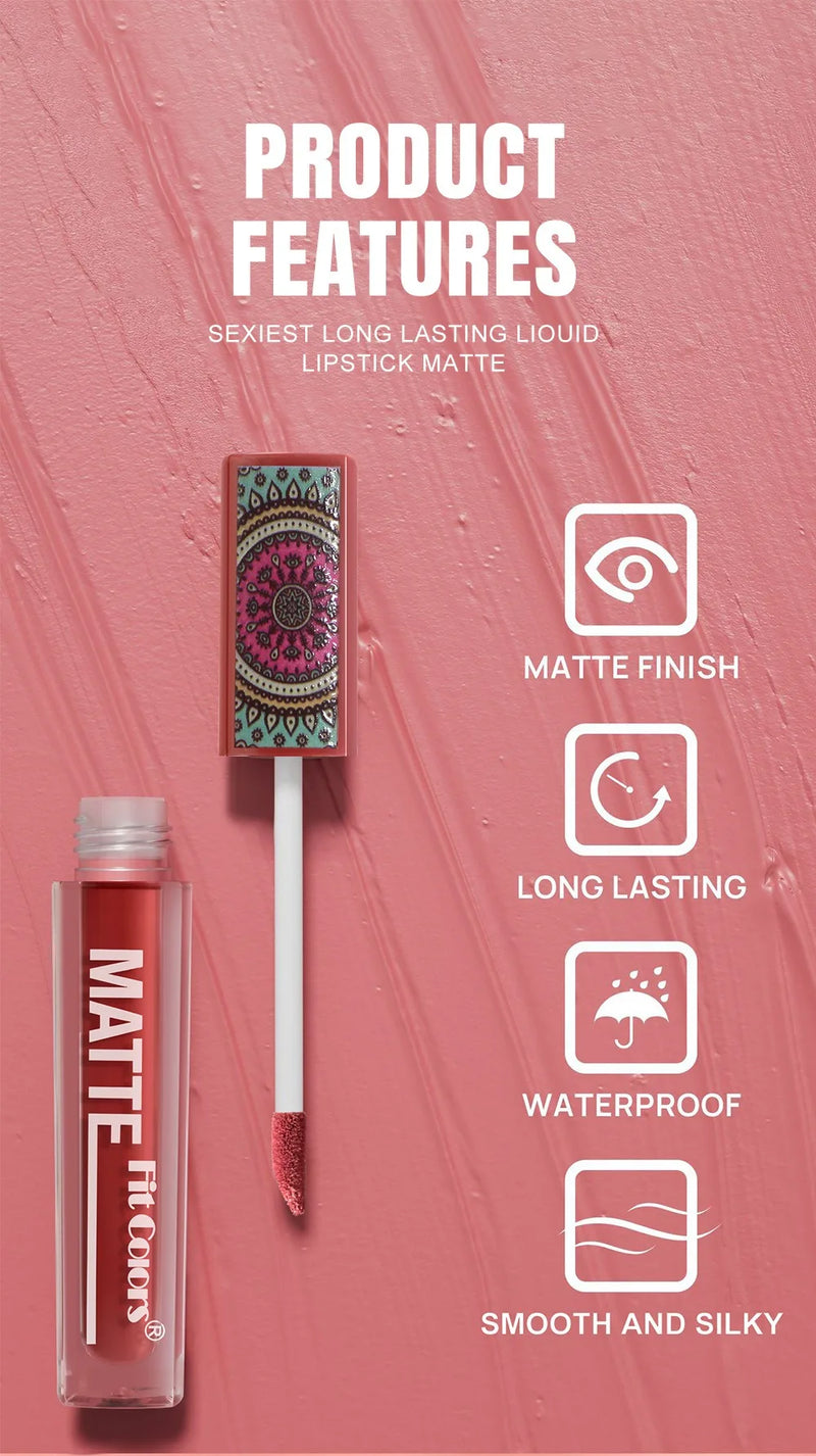 6Colors Waterproof Liquid Lipstick Matte Velvet Clay Texture Lip Gloss Bohemian Style Earth Brown Lasting Non Stick Cup Makeup