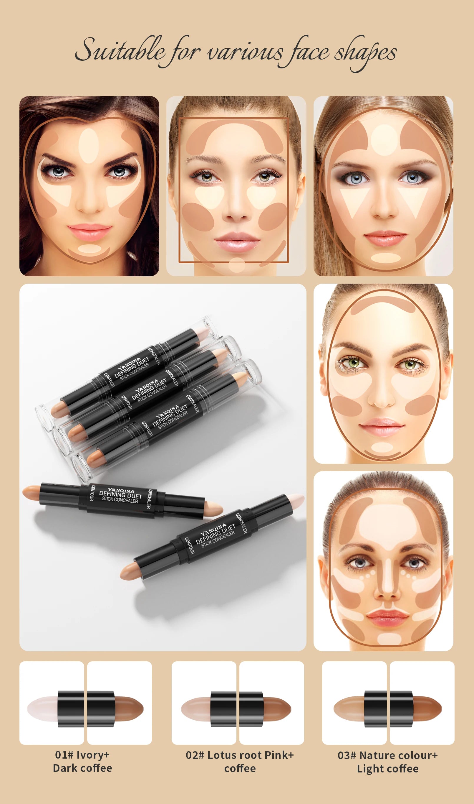 YANQINA Double-Ended Contour Stick Duo for Highlighting & Sculpting
