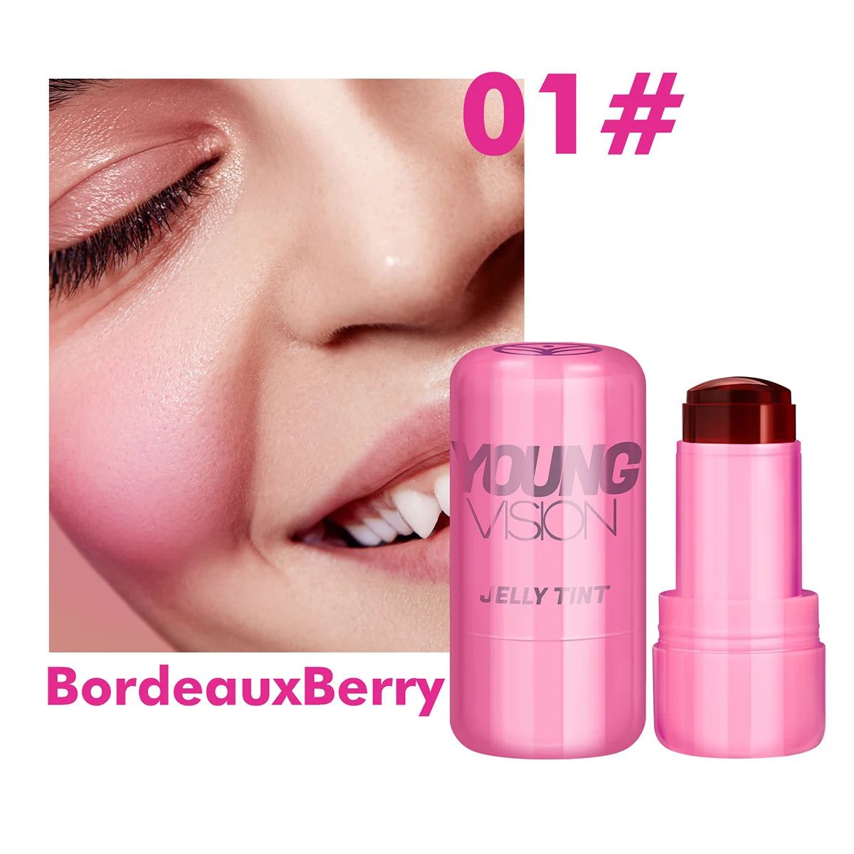 YOUNG VISION Multi-Color Jelly Blush Stick Q Pinberry Lip Dye Stick for Lip and Cheek Natural and Easy Tinting Lip Gloss Stick