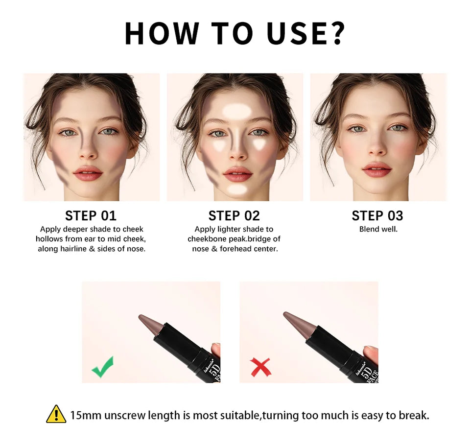 Lakerain 5D Dual-Ended Contour & Highlighter Stick for Face Definition