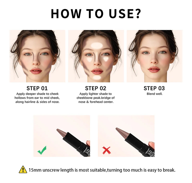 Lakerain 5D Dual-Ended Contour & Highlighter Stick for Face Definition