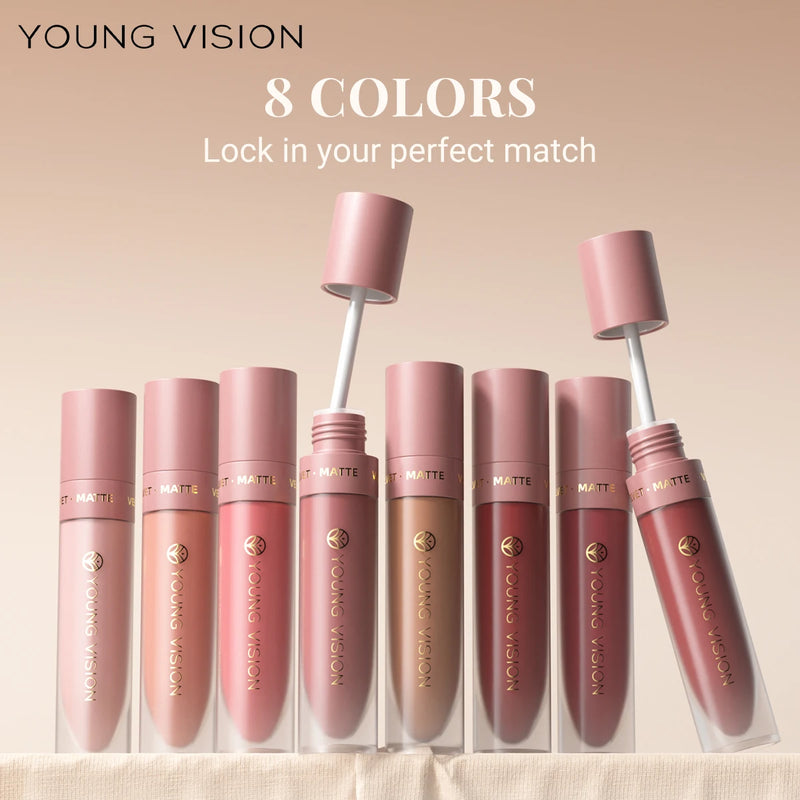 DUNUF 8-Color Matte Velvet Smooth Easy-to-Apply Square Tube Lip Gloss Waterproof Three-Dimensional Plumping Lipstick