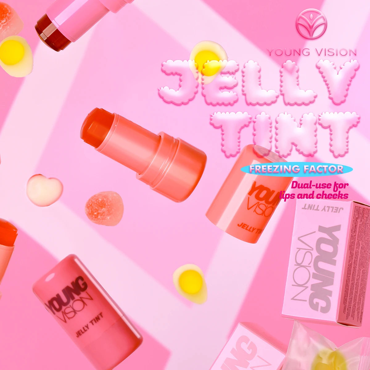 YOUNG VISION Multi-Color Jelly Blush Stick Q Pinberry Lip Dye Stick for Lip and Cheek Natural and Easy Tinting Lip Gloss Stick