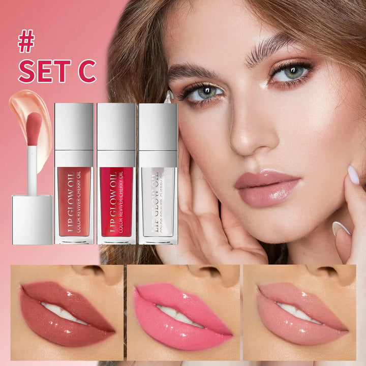 Crystal Jelly Moisturizing Lip Oil Set Plumping Lip Gloss Makeup Sexy Plump Lip Glow Oil Tinted Lip Plumper Set