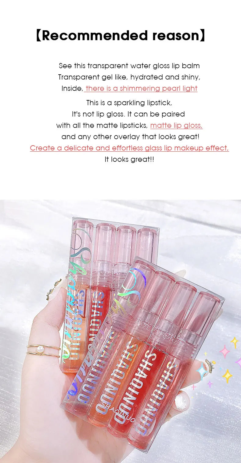Four pack lip gloss set box, water gloss jelly lip gloss, moisturizing glass lips, not easy to stick to cup