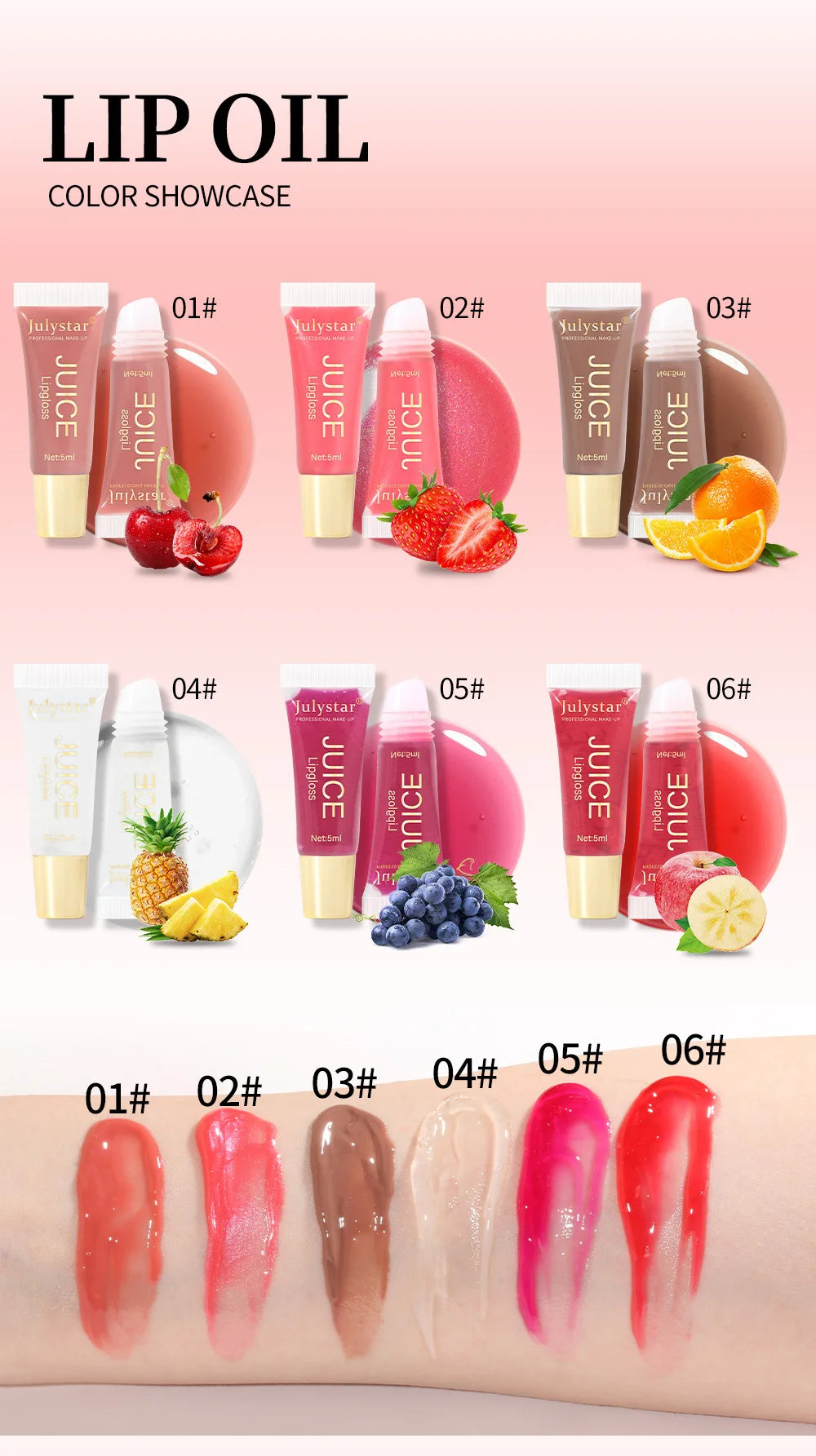 Nude Brown Plumping Lip Gloss Moisturising Fruit Lip Oil Transparent Fullness Lips Tint Soft Tube Makeup Applicator Beauty Care