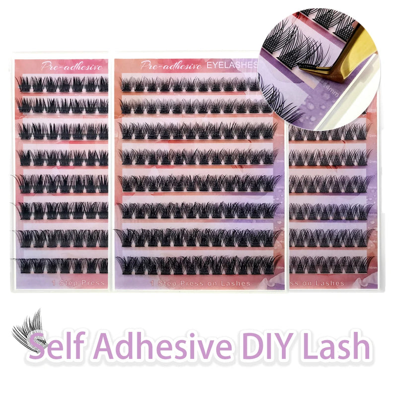 HOLLYLASH Self Adhesive Cluster Lashes Press on Pre Glued Eyelashes Volume Soft No Glue Needed Eyelash Extension Makeup Tools