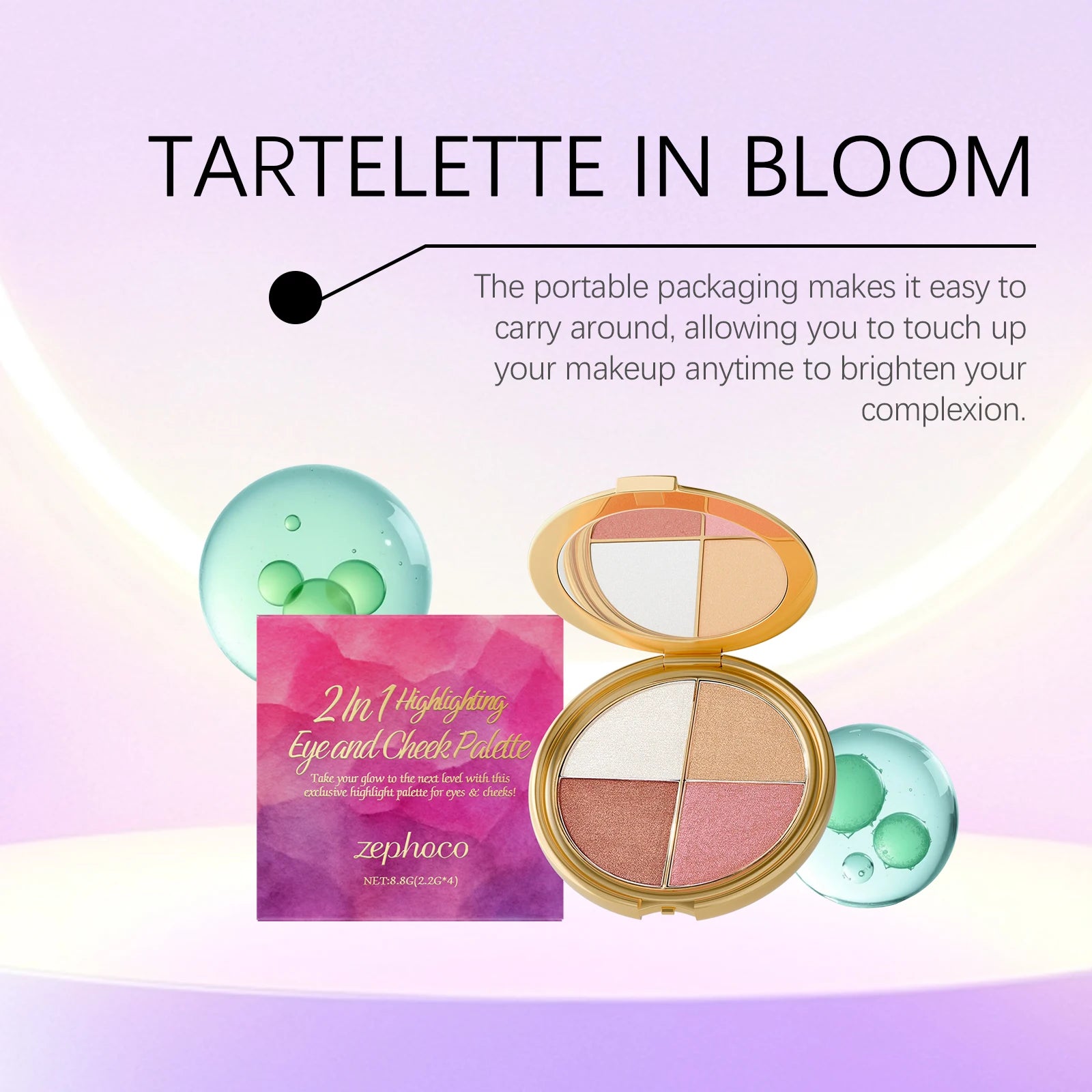 Zephoco 4 Color Highlight Eye and Cheek Makeup Palette