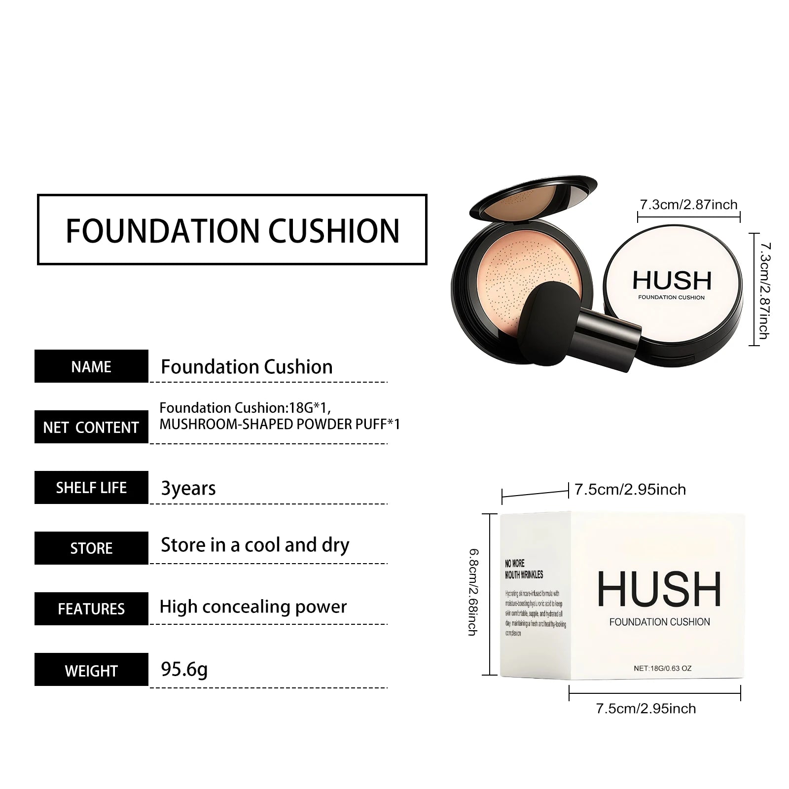 HUSH Air Cushion BB Cream Foundation with Mushroom Puff