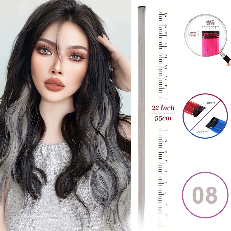 Hair Extensions Clip in 22 Inch Colored Hair Extensions Party Highlights Long Straight Synthetic Hairpieces for Women Kids Girls