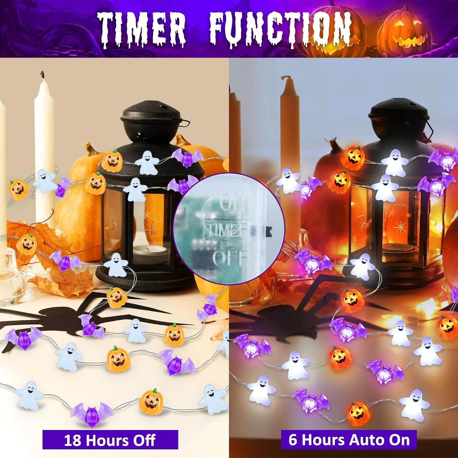 1pc 20/30 LED Halloween Copper Wire String Light With Mini Ghost Pumpkin Bat Fairy Lamp For Home Halloween Party Festival Decor