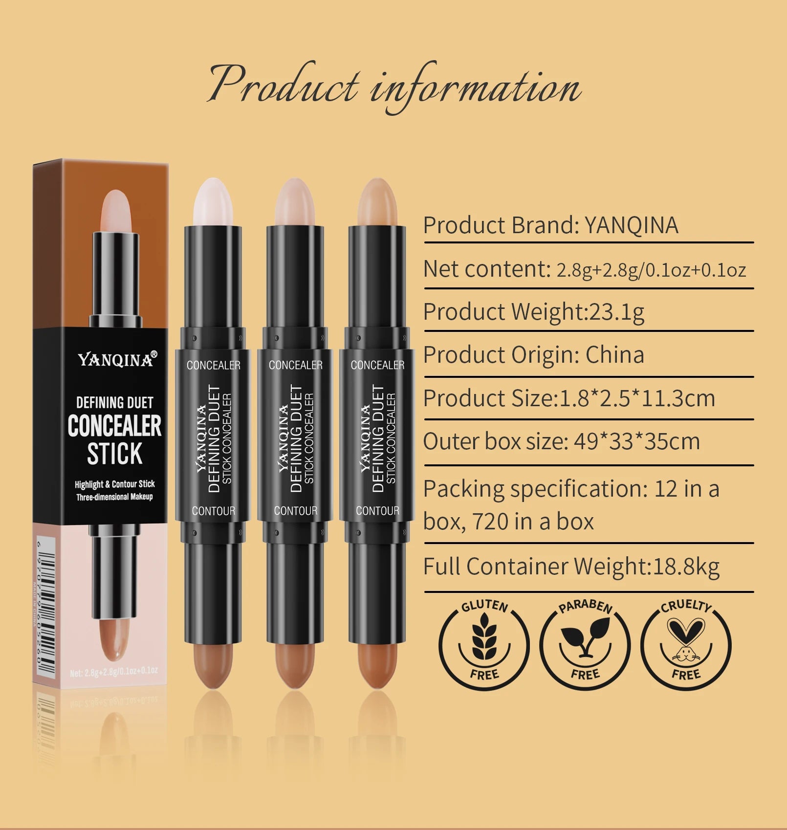 YANQINA Double-Ended Contour Stick Duo for Highlighting & Sculpting