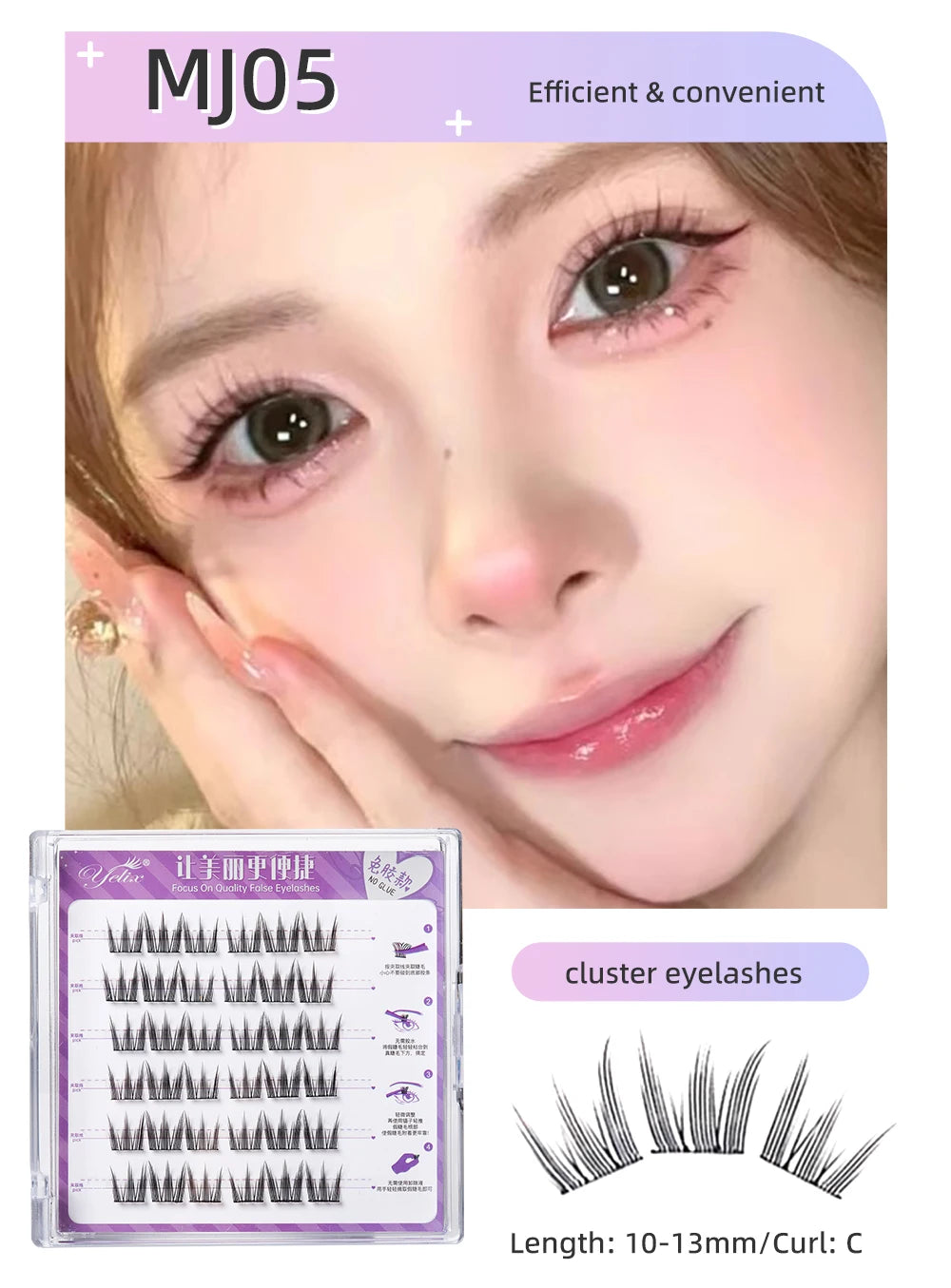 Yelix Large Capacity Self-Adhesive Eyelashes No Glue Fake Lashes Extensions Reusable for Makeup Soft Mink Eyelashes
