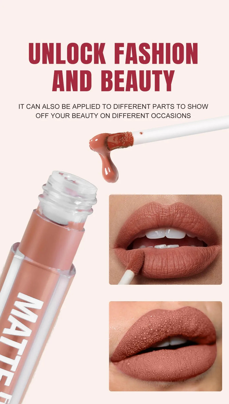 6Colors Waterproof Liquid Lipstick Matte Velvet Clay Texture Lip Gloss Bohemian Style Earth Brown Lasting Non Stick Cup Makeup