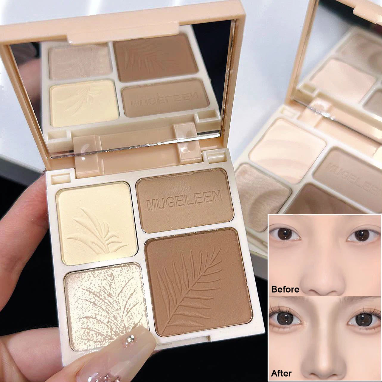 MUGELEEN 4 Color Contour Highlighter Makeup Palette