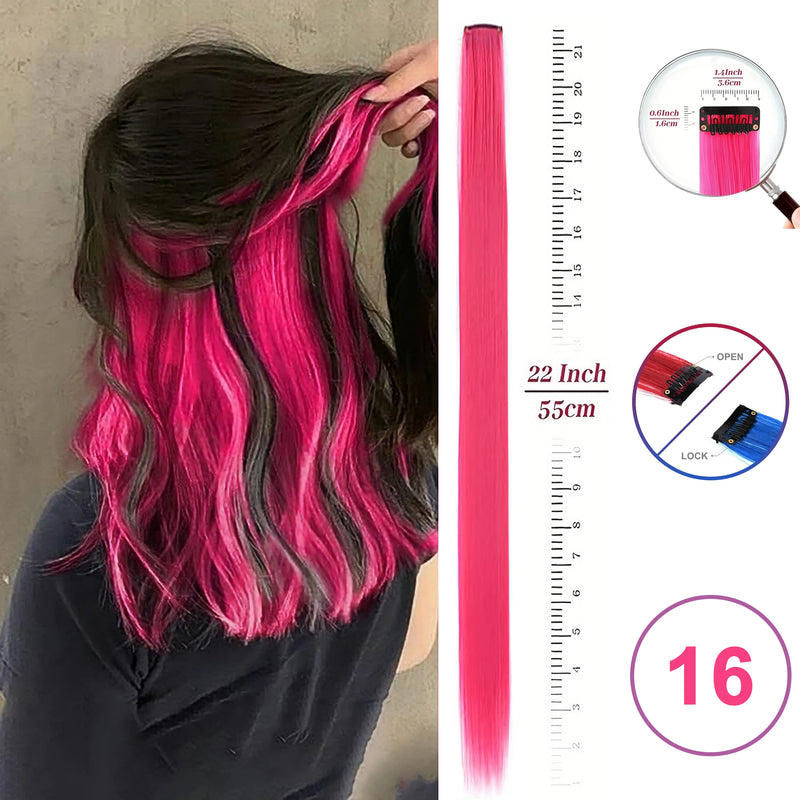 Hair Extensions Clip in 22 Inch Colored Hair Extensions Party Highlights Long Straight Synthetic Hairpieces for Women Kids Girls