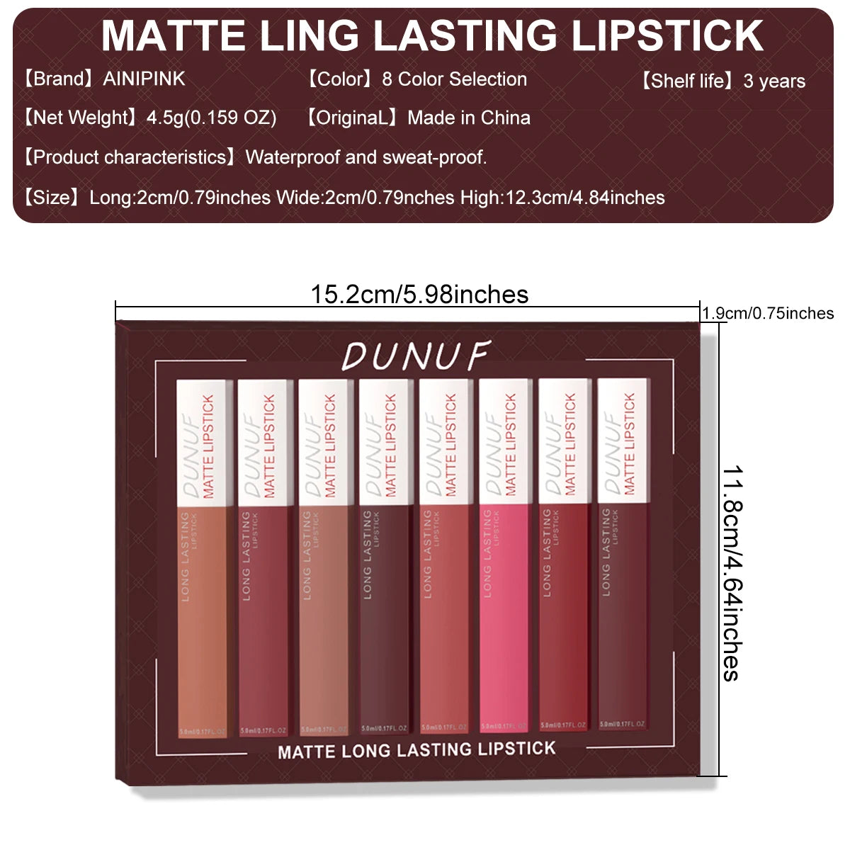6Pcs/8Pcs Matte Color Lasting Lip Gloss Set Three-Dimensional Plastic Lips Waterproof Anti-Sweat Non-Stick Cup Lipstick Set