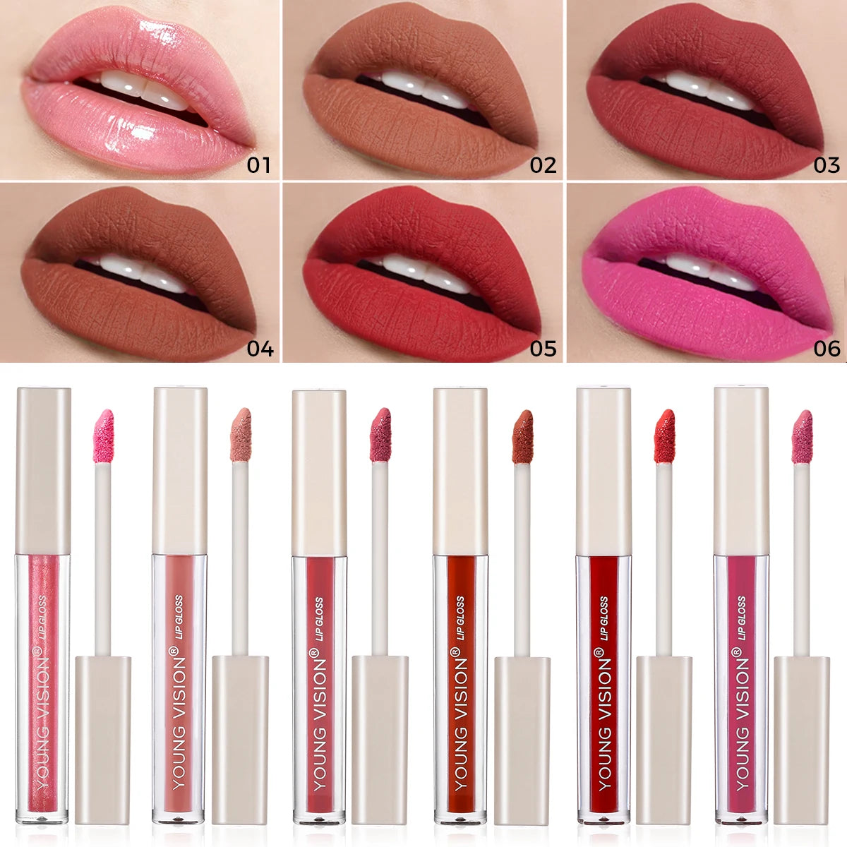 6Pcs/8Pcs Matte Color Lasting Lip Gloss Set Three-Dimensional Plastic Lips Waterproof Anti-Sweat Non-Stick Cup Lipstick Set