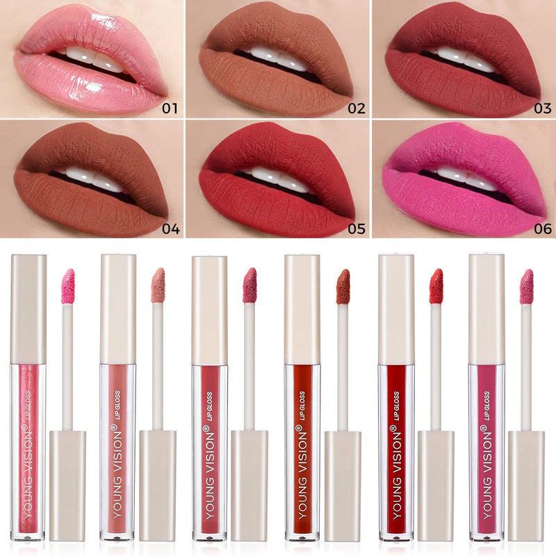 6Pcs/8Pcs Matte Color Lasting Lip Gloss Set Three-Dimensional Plastic Lips Waterproof Anti-Sweat Non-Stick Cup Lipstick Set