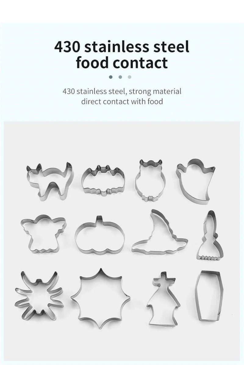 12PCS Halloween Cookie Molds Stainless Steel Cartoon Cookie Molds Bat Shape DIY Decorative Molds Baking Molds Kitchen BakingTooL