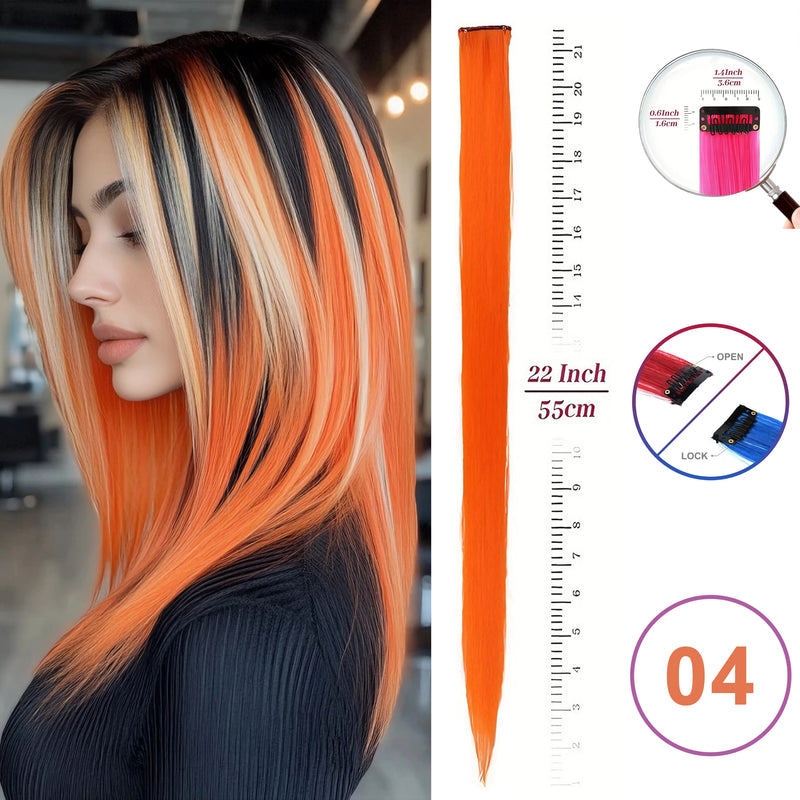 Hair Extensions Clip in 22 Inch Colored Hair Extensions Party Highlights Long Straight Synthetic Hairpieces for Women Kids Girls