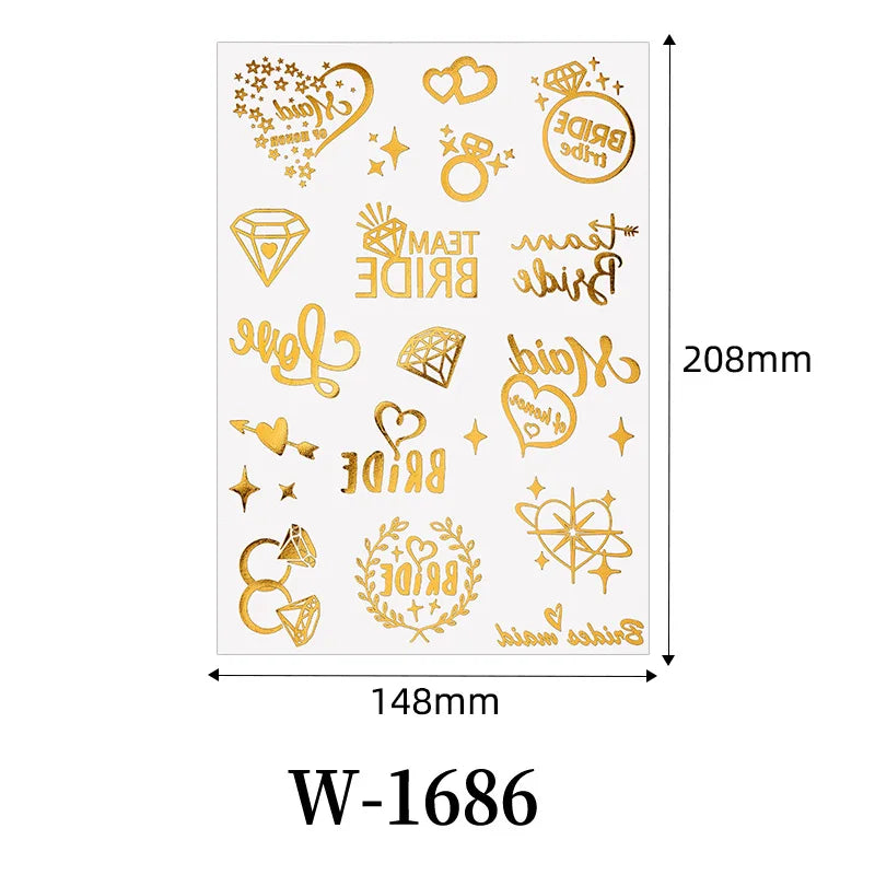 Waterproof Metallic Temporary Tattoos Women Gold Flash Fake Tattoo Sticker Heart Design Stickers for Valentine Wedding Body Art
