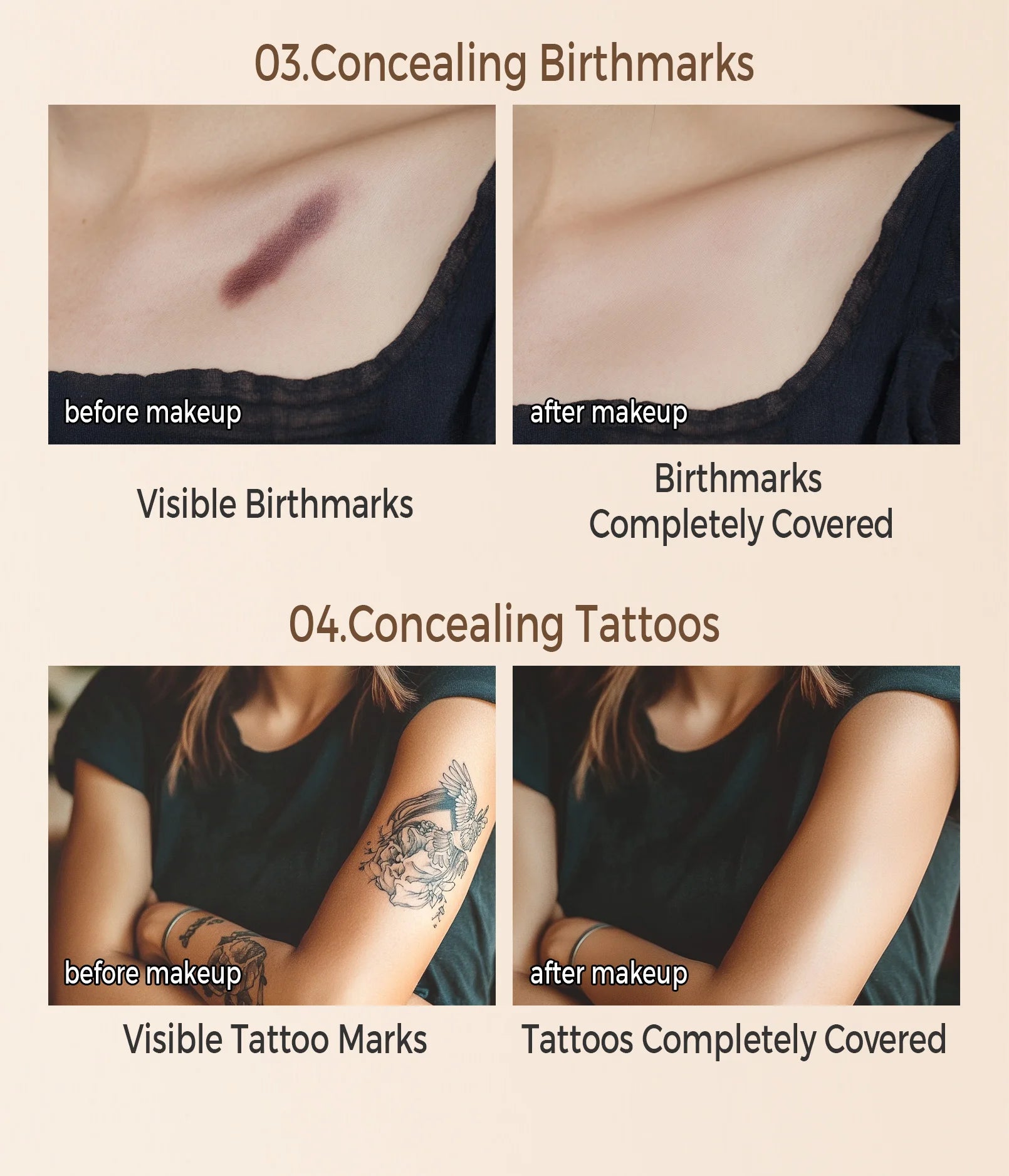QIC Waterproof Full Coverage Concealer for Tattoos & Scars