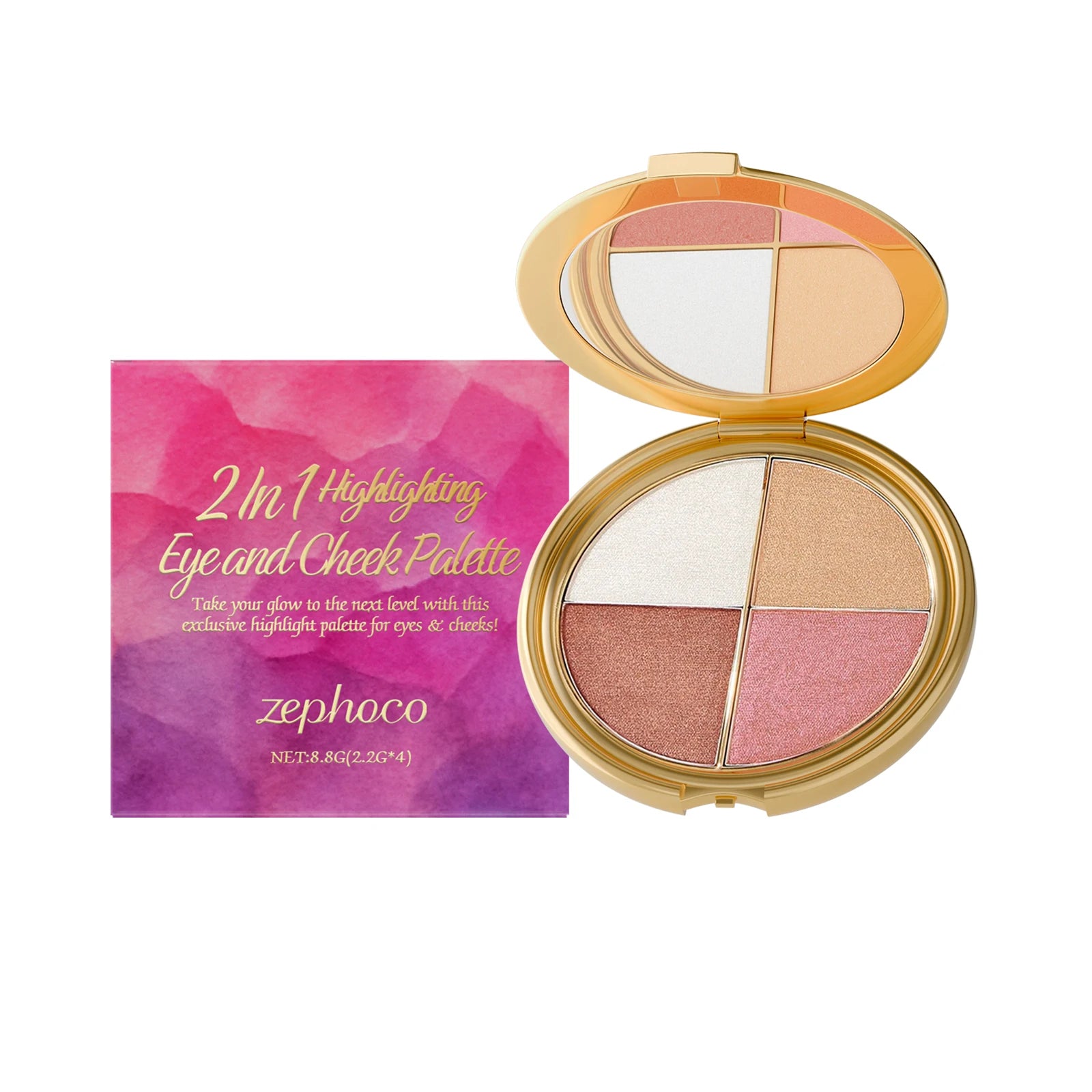 Zephoco 4 Color Highlight Eye and Cheek Makeup Palette
