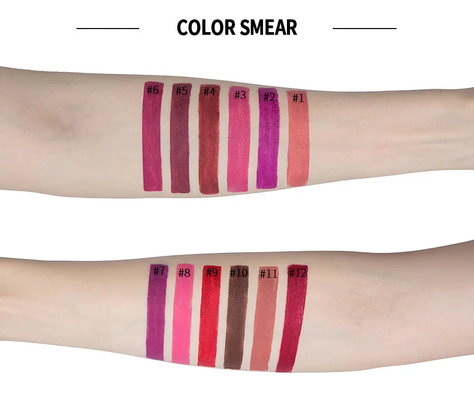 HANDAIYAN 12 Colors Matte Lipstick Long Lasting Velvet Lip Tint Waterproof 24 Hours Red Lip Gloss Cosmetics Make Up