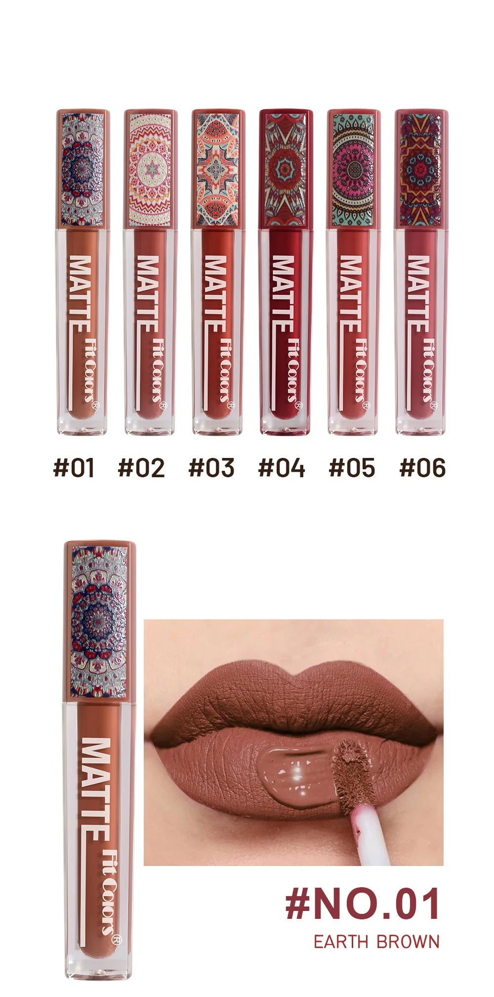 6Colors Waterproof Liquid Lipstick Matte Velvet Clay Texture Lip Gloss Bohemian Style Earth Brown Lasting Non Stick Cup Makeup