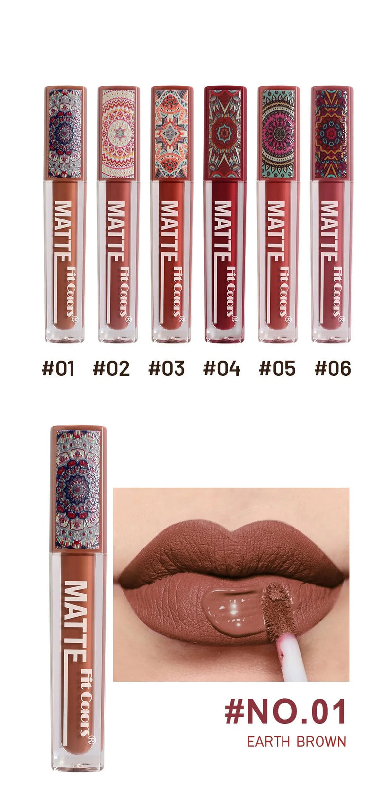 6Colors Waterproof Liquid Lipstick Matte Velvet Clay Texture Lip Gloss Bohemian Style Earth Brown Lasting Non Stick Cup Makeup