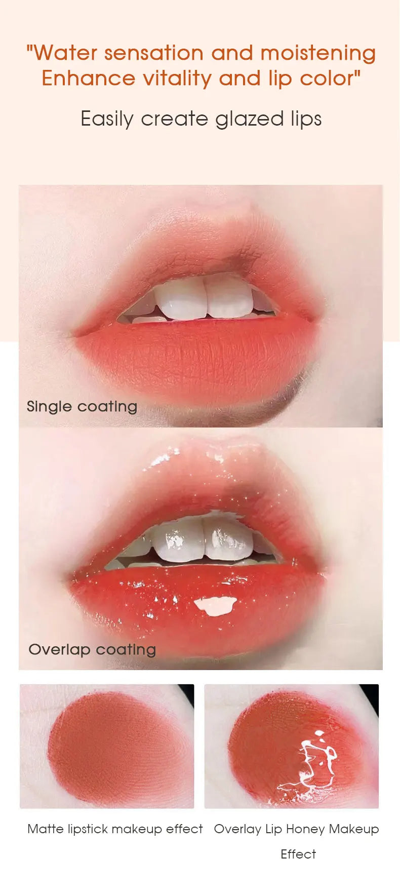 Four pack lip gloss set box, water gloss jelly lip gloss, moisturizing glass lips, not easy to stick to cup