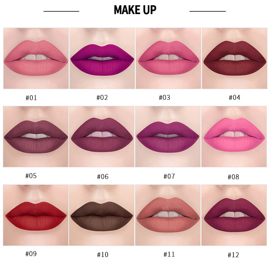 HANDAIYAN 12 Colors Matte Lipstick Long Lasting Velvet Lip Tint Waterproof 24 Hours Red Lip Gloss Cosmetics Make Up